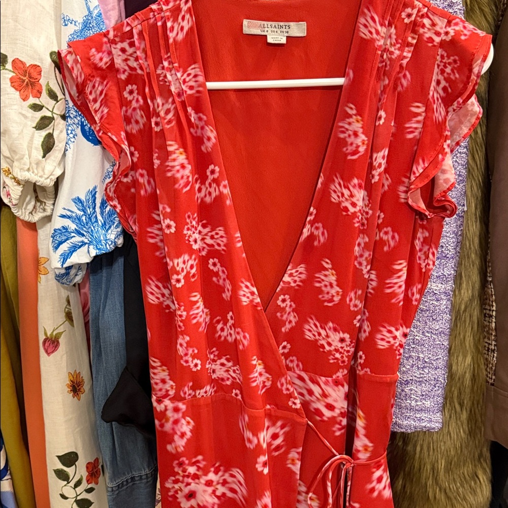 All Saints Vibrant Red Wrap Dress sz 4 US / 8 UK